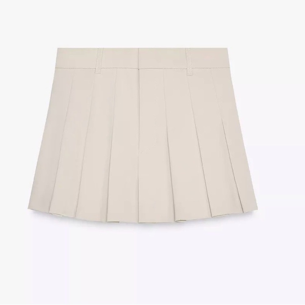 Zara Pleated Mini Skirt in Light Beige